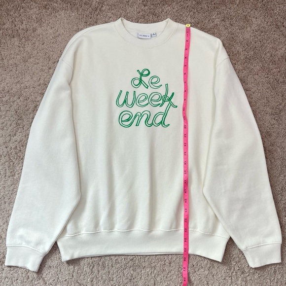 Clare V ‘Le Weekend’ Embroidered Oversized Cream Crewneck Sweatshirt Size Medium - Picture 13 of 16